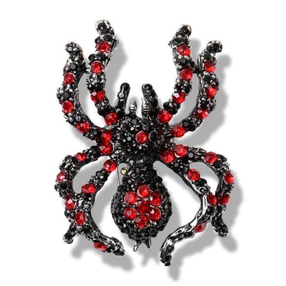Jewelry - Large Black Red Spider Crystal Rhinestone Brooch